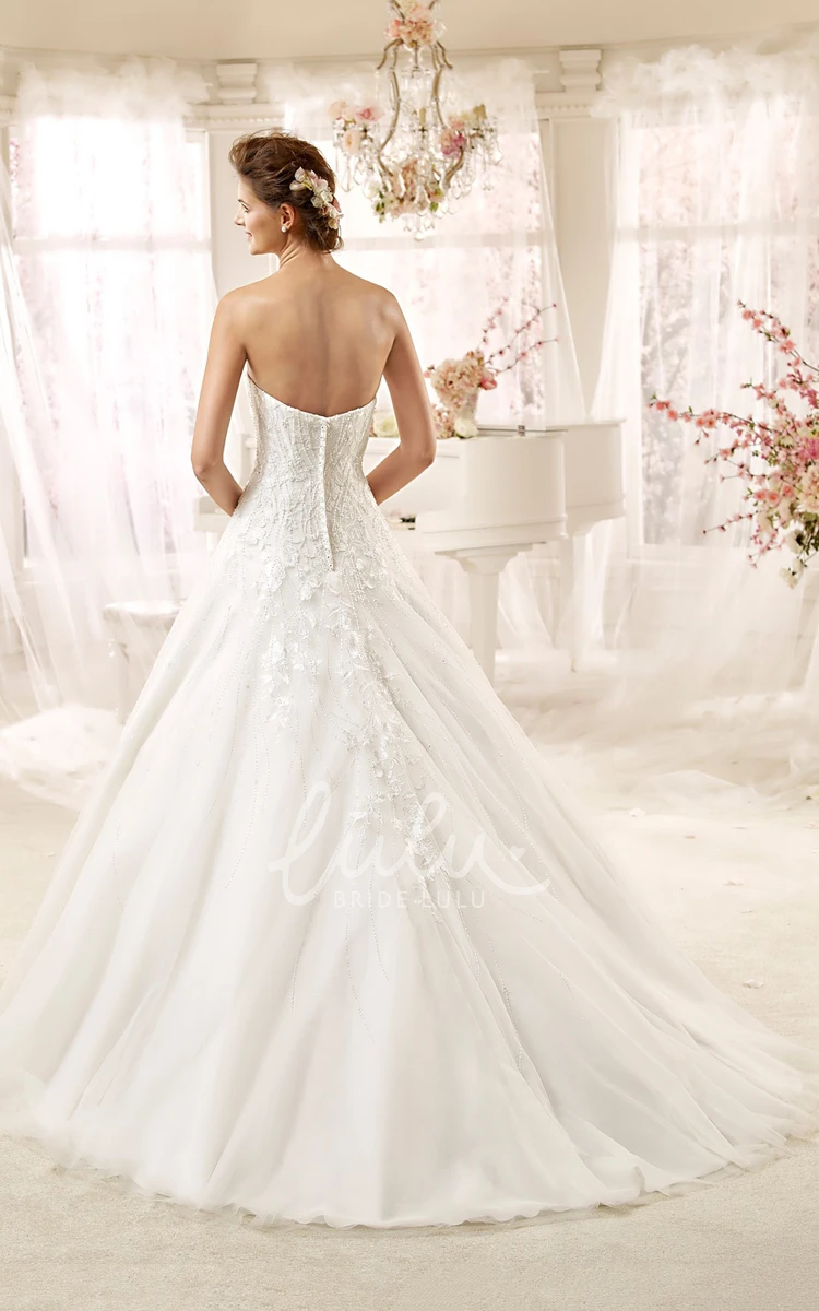 Lace Applique A-line Wedding Gown with Brush Train Stunning Bridal Dress