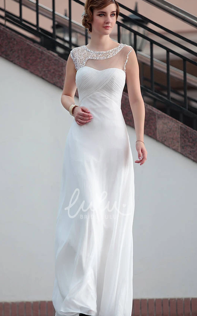 Beaded Keyhole Back Sheath Chiffon Wedding Dress Modern Style