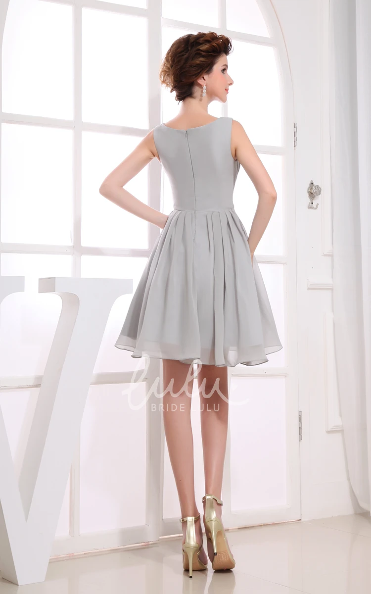 Ethereal Bateau-Neck Sleeveless Chiffon Short Dress with Pleats Modern Bridesmaid Dress