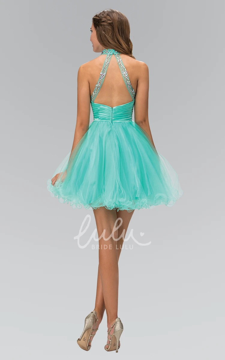 High Neck Ruffled A-Line Dress with Tulle Straps