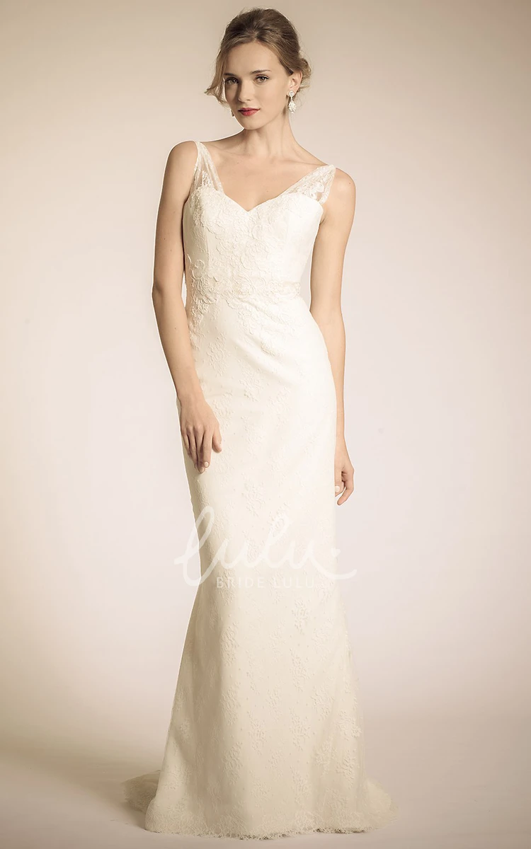 Sleeveless Sheath Lace Wedding Dress with V-Neck and Appliques