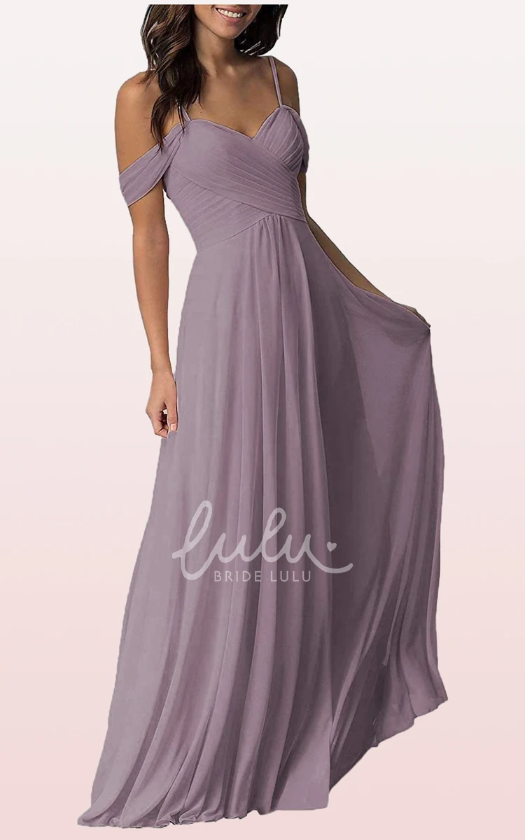Off-the-Shoulder Chiffon A-Line Bridesmaid Dress with Criss Cross and Floor-length