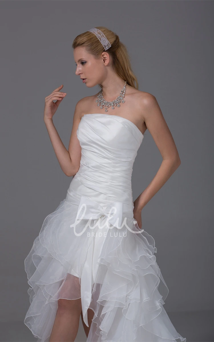 Organza High-Low Prom Dress with Ruffles Strapless Bow Design