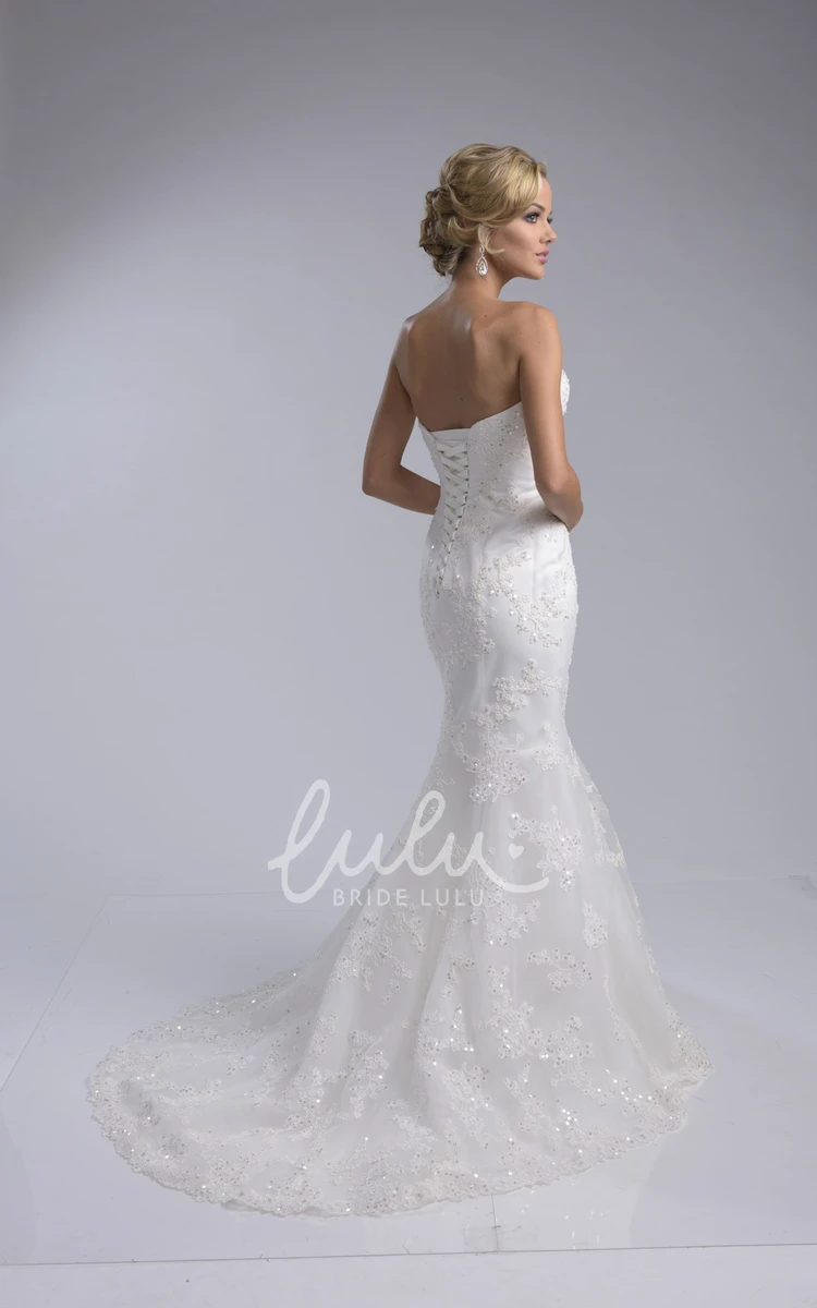 Sweetheart Lace Fit and Flare Wedding Dress with Lace-Up Back