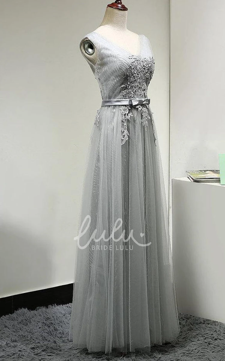 A-line Tulle Bridesmaid Dress with Cap Sleeves and Applique