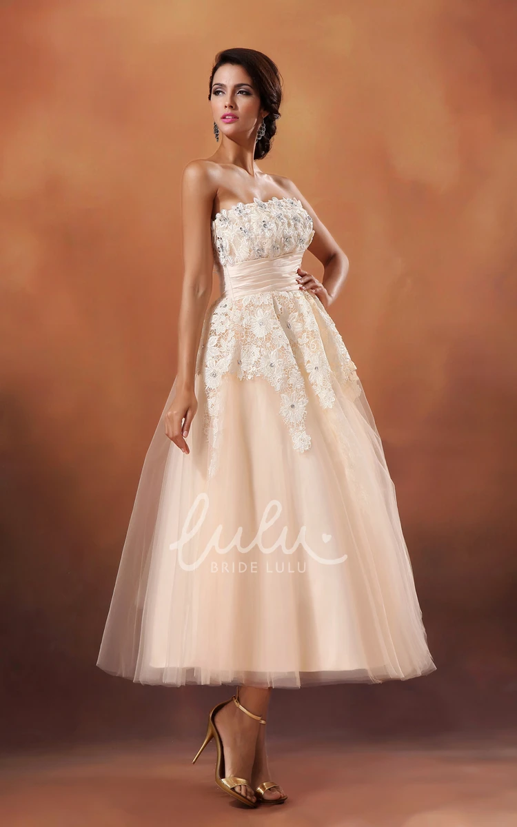 Lace Applique Cinched-Waist Tea-Length Dress for Women