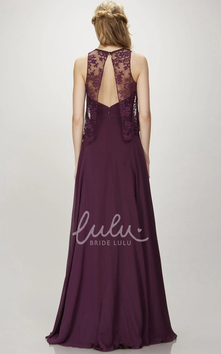 High Neck Appliqued Chiffon Bridesmaid Dress Sleeveless Low-V Back