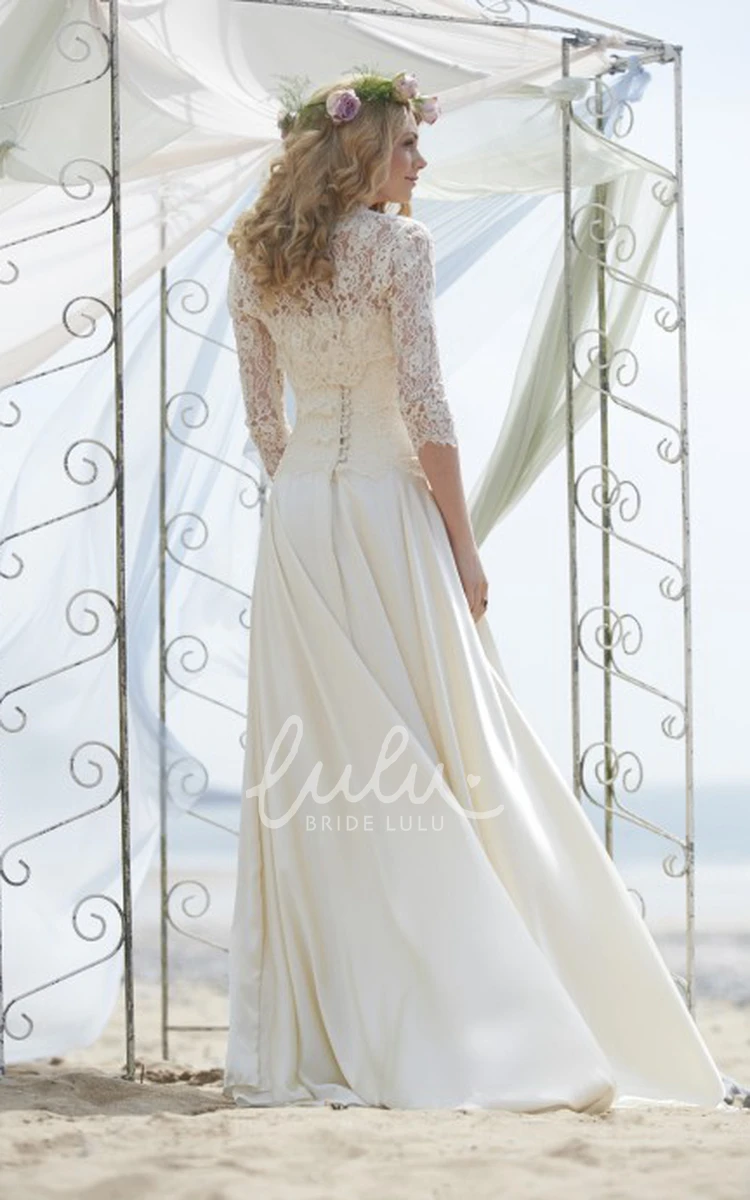 Illusion Lace A-Line Strapless Wedding Dress with 3/4 Sleeves