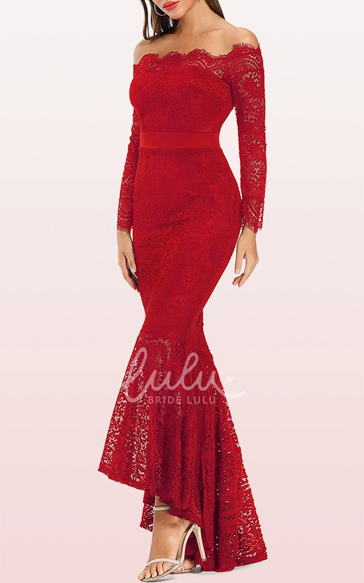 Long Sleeve Mermaid Prom Dress with Off-the-shoulder Lace Elegant Evening Gown