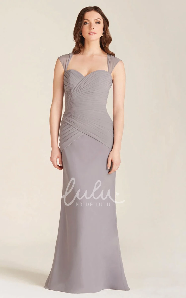 Criss-Cross Chiffon Bridesmaid Dress Sheath Floor-Length Cap-Sleeve