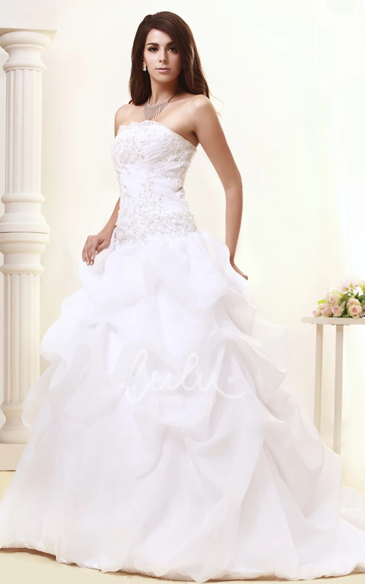 Organza A-Line Wedding Gown with Ruffles and Beading Strapless Bridal Dress