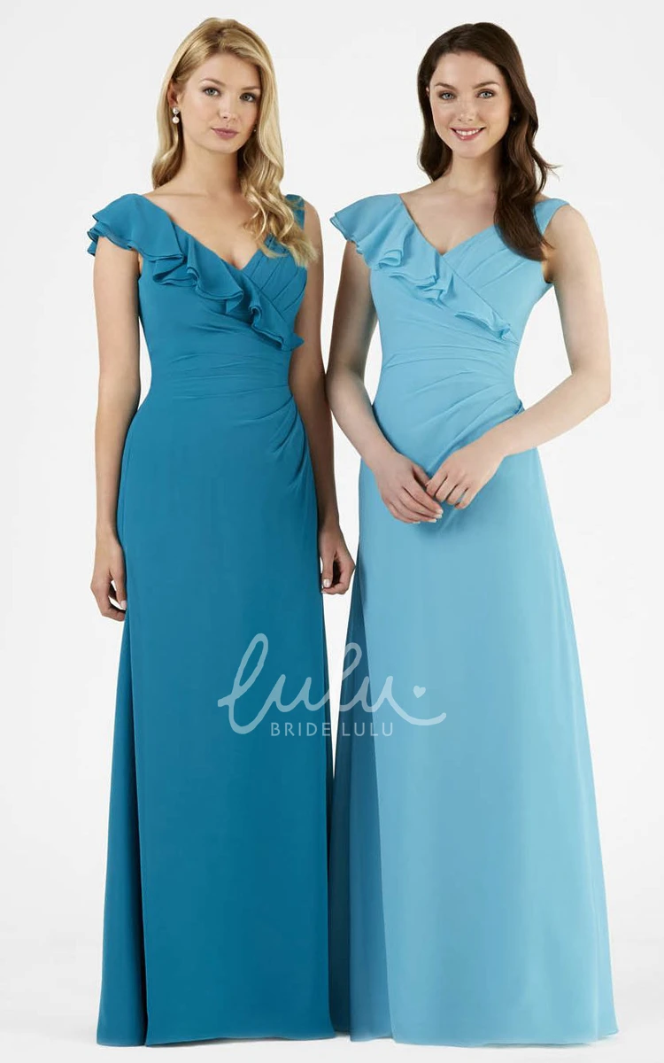 Maxi Chiffon Bridesmaid Dress with V-Neck and Draping Boho Dress