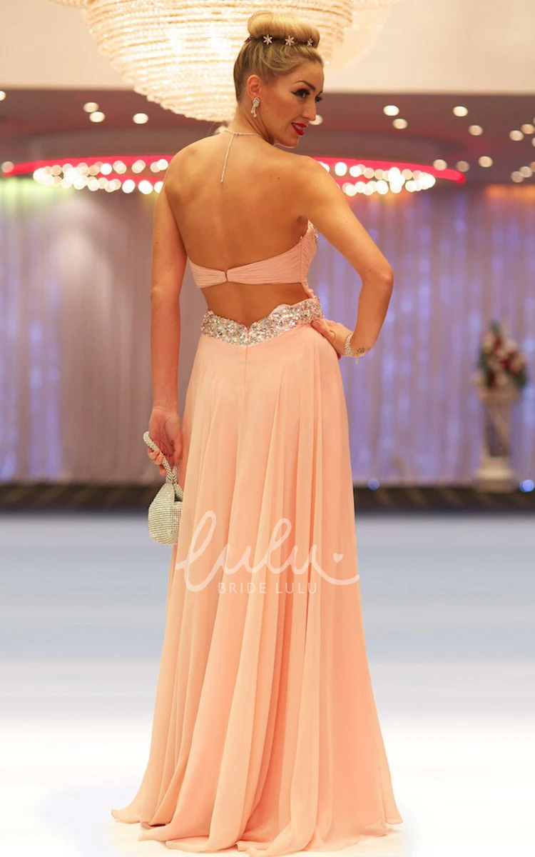 Sweetheart Beaded Chiffon Prom Dress Sleeveless A-Line