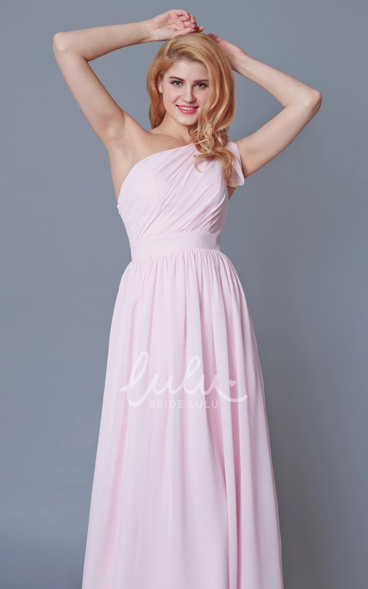 One Shoulder Chiffon Gown with Sash Modern Bridesmaid Dress