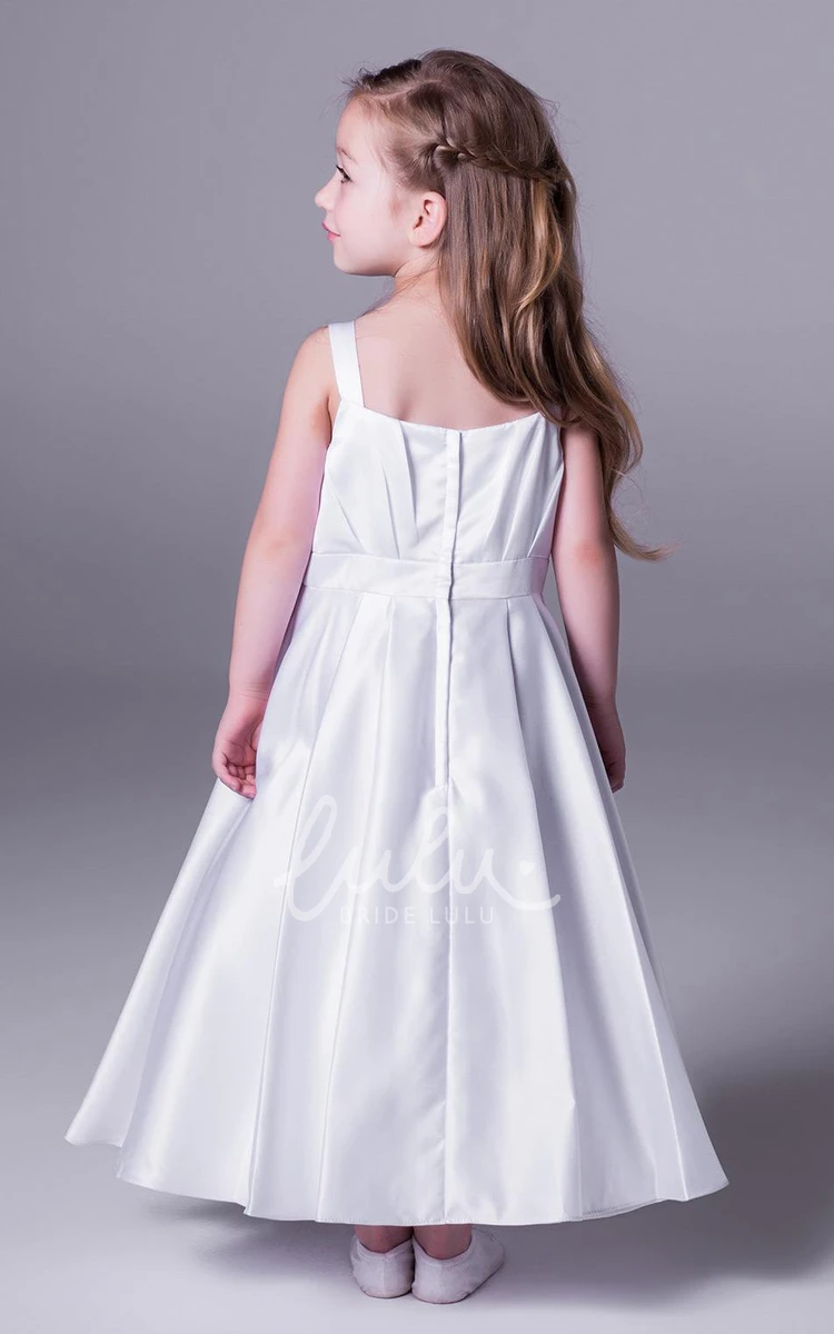 Strapped A-Line Satin Flower Girl Dress Sleeveless Ankle-Length