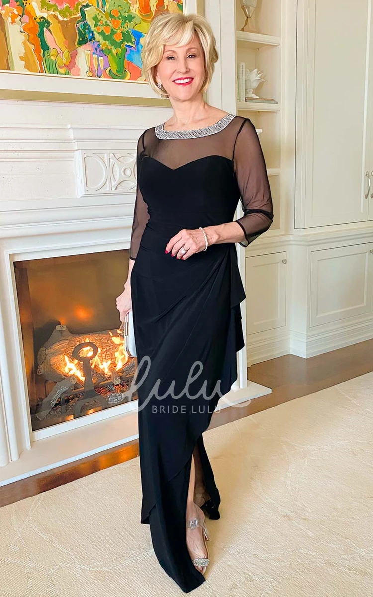 Jersey Sheath Bateau Neck Mother of the Bride Dress with Split Front Casual Formal Dress