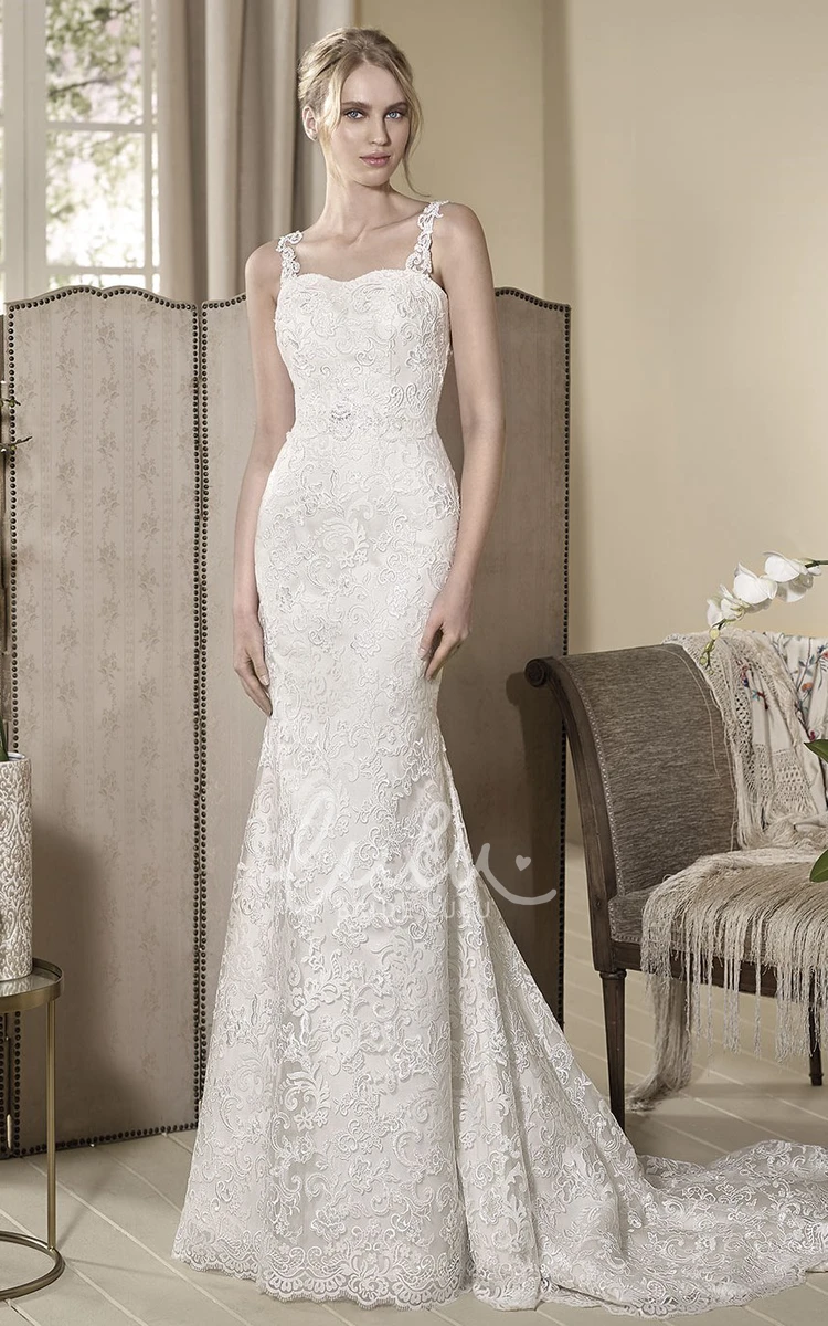 Strapped Lace Wedding Dress with Beading and Floor-Length Appliques