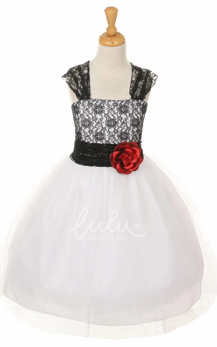 Criss-Cross Tea-Length Tulle&Lace Flower Girl Dress