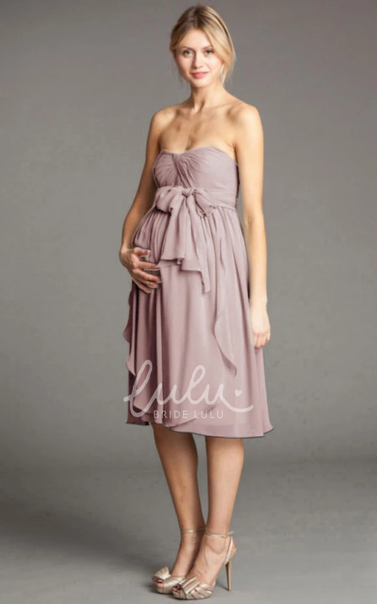 Strapless Chiffon Bridesmaid Dress with Draping Knee-Length Empire Bowed