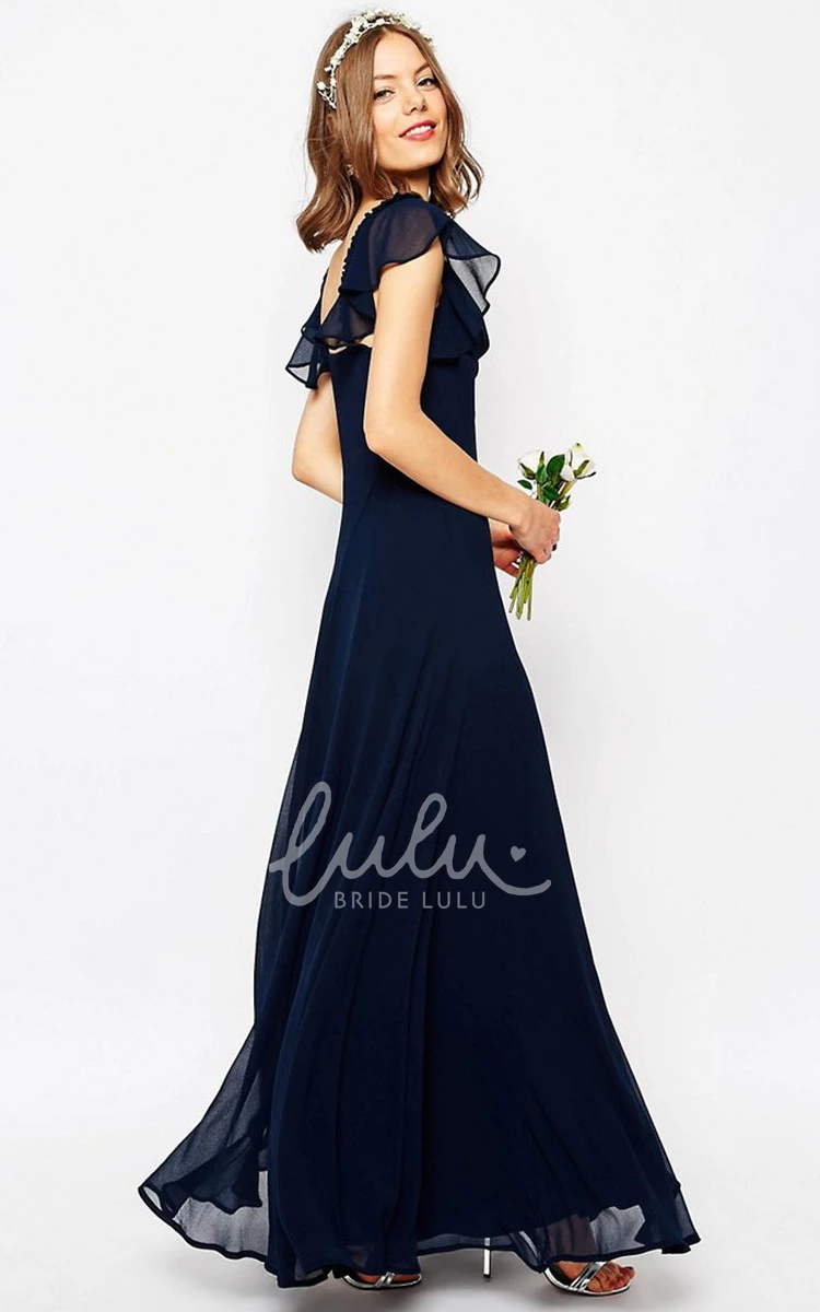 Maxi A-Line Chiffon Bridesmaid Dress with Poet Sleeves and Cowl Neck