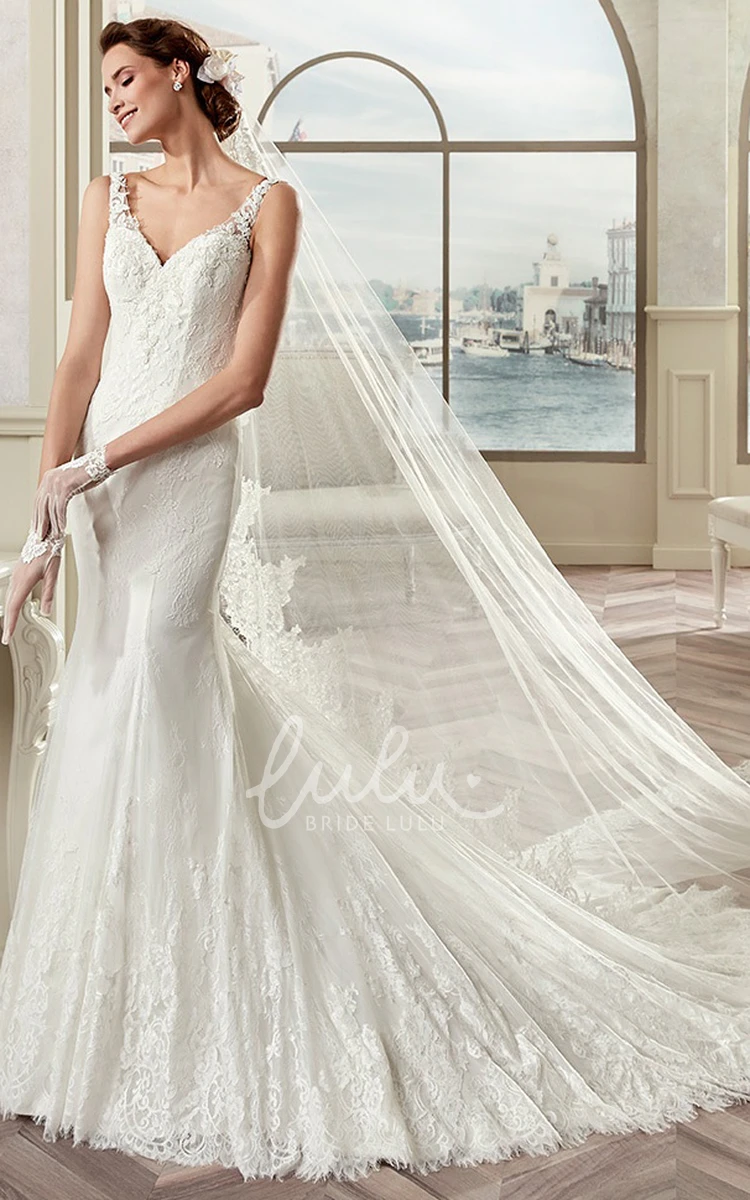 Appliques Straps Sweetheart Mermaid Bridal Gown with Court Train