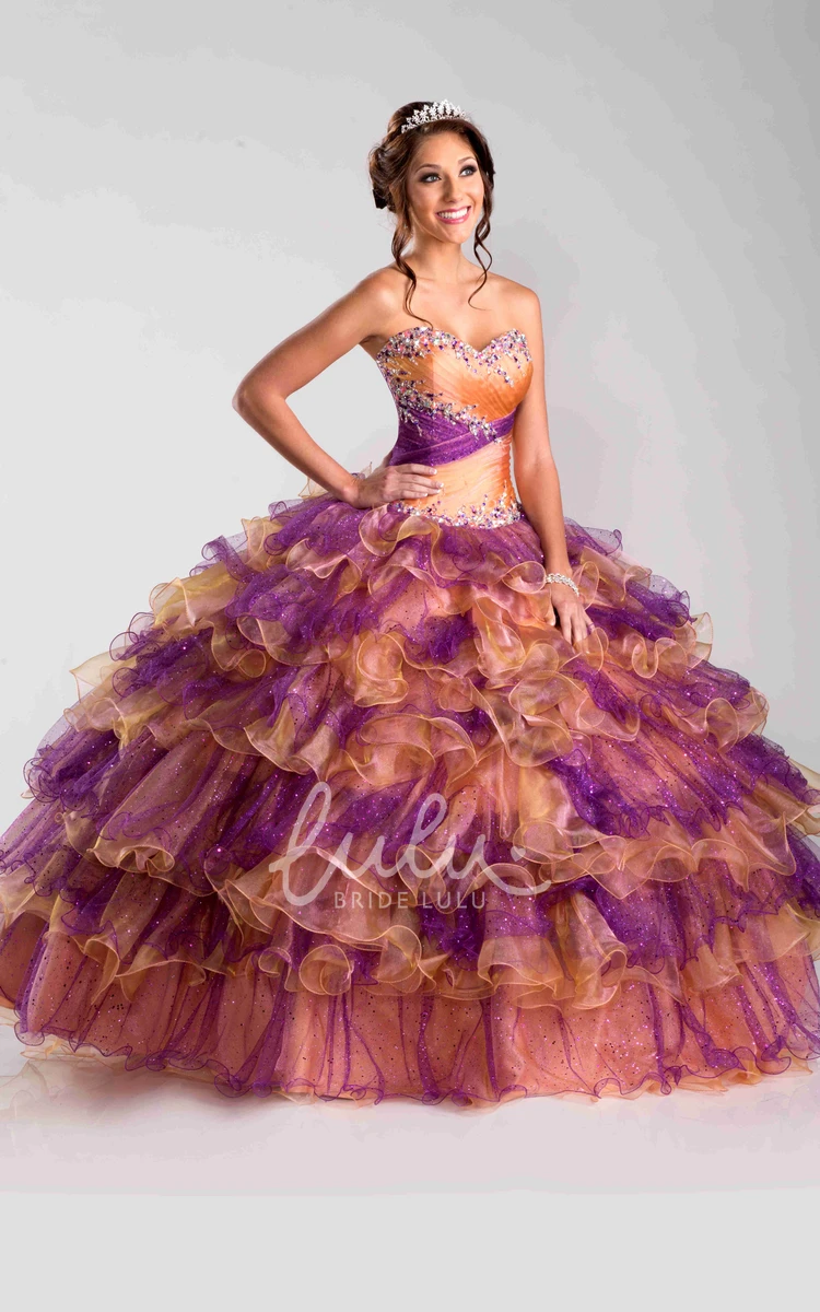 Lace-Up Back Ball Gown with Ruching and Ruffles Sweetheart Formal Dress