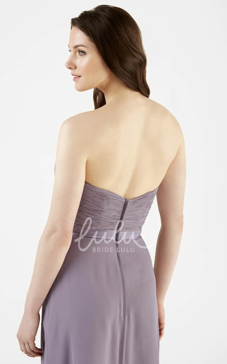 Ruched Strapless Chiffon Bridesmaid Dress with Flower and Draping Simple and Stylish