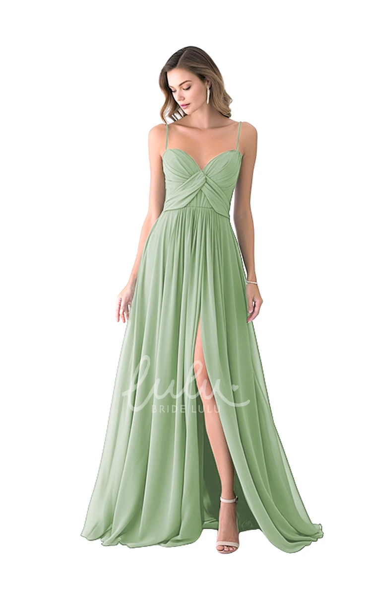 Casual Spaghetti Satin Bridesmaid Dress A-Line Split Front Flowy