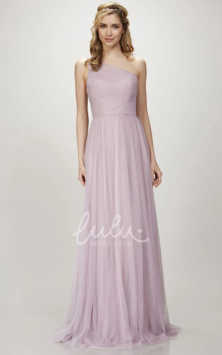 Ruched Tulle Bridesmaid Dress with Brush Train Modern Bridesmaid Dress
