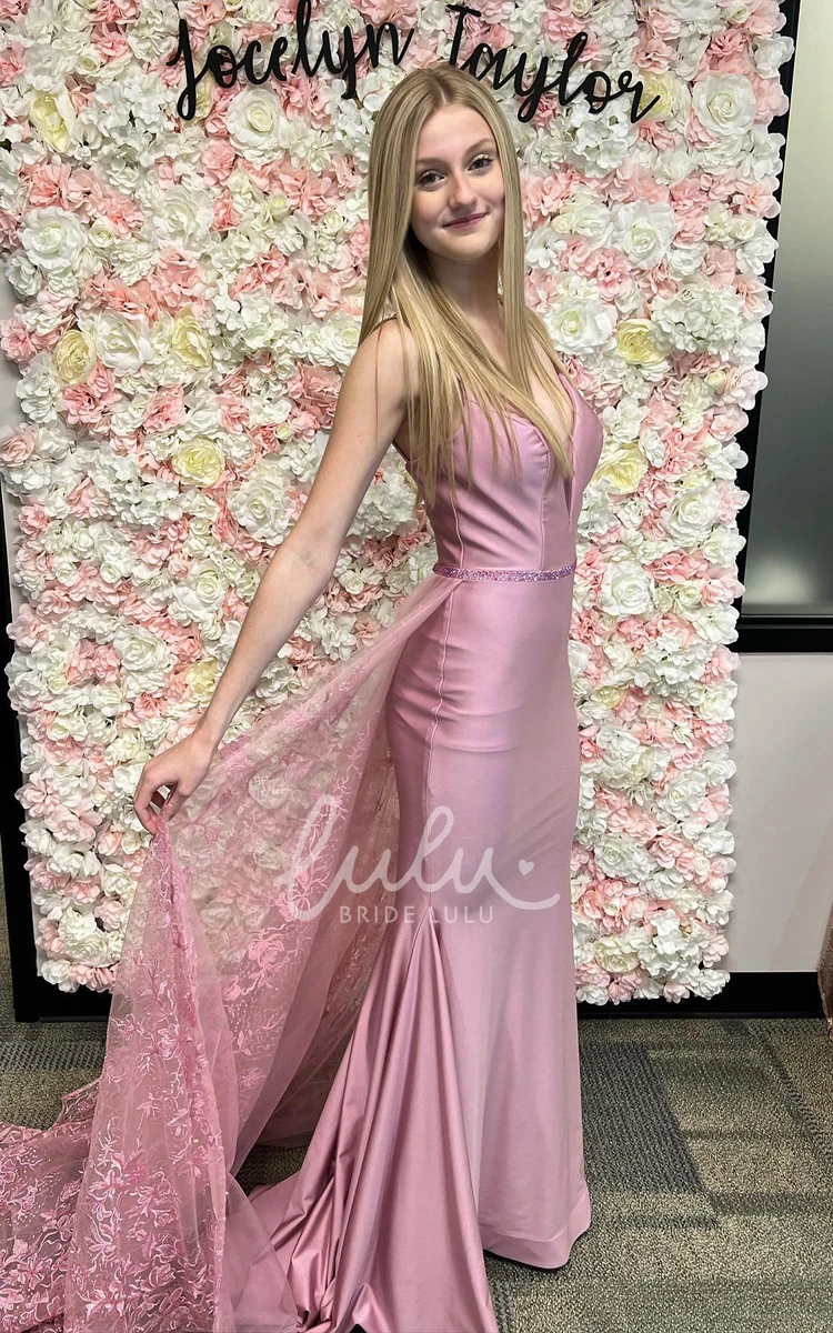 Romantic Trumpet Prom Dress with Open Back and Sash