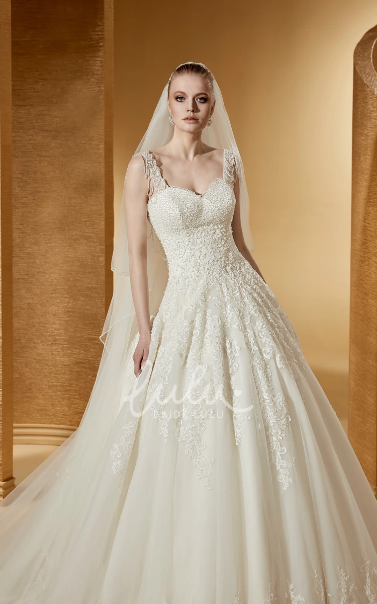 A-Line Lace Ball Gown with Square-Neck and V Back Angelic Wedding Dress