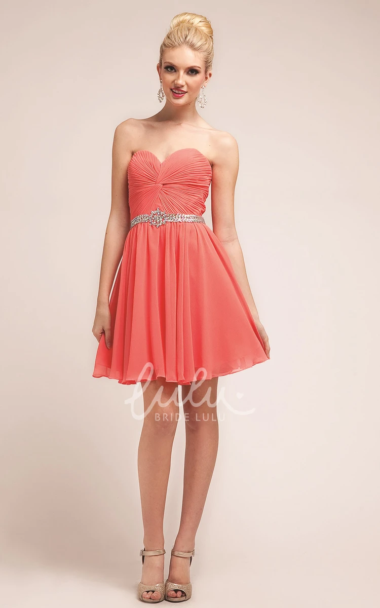 Sweetheart A-Line Chiffon Dress with Criss Cross and Waist Jewellery for Bridesmaids