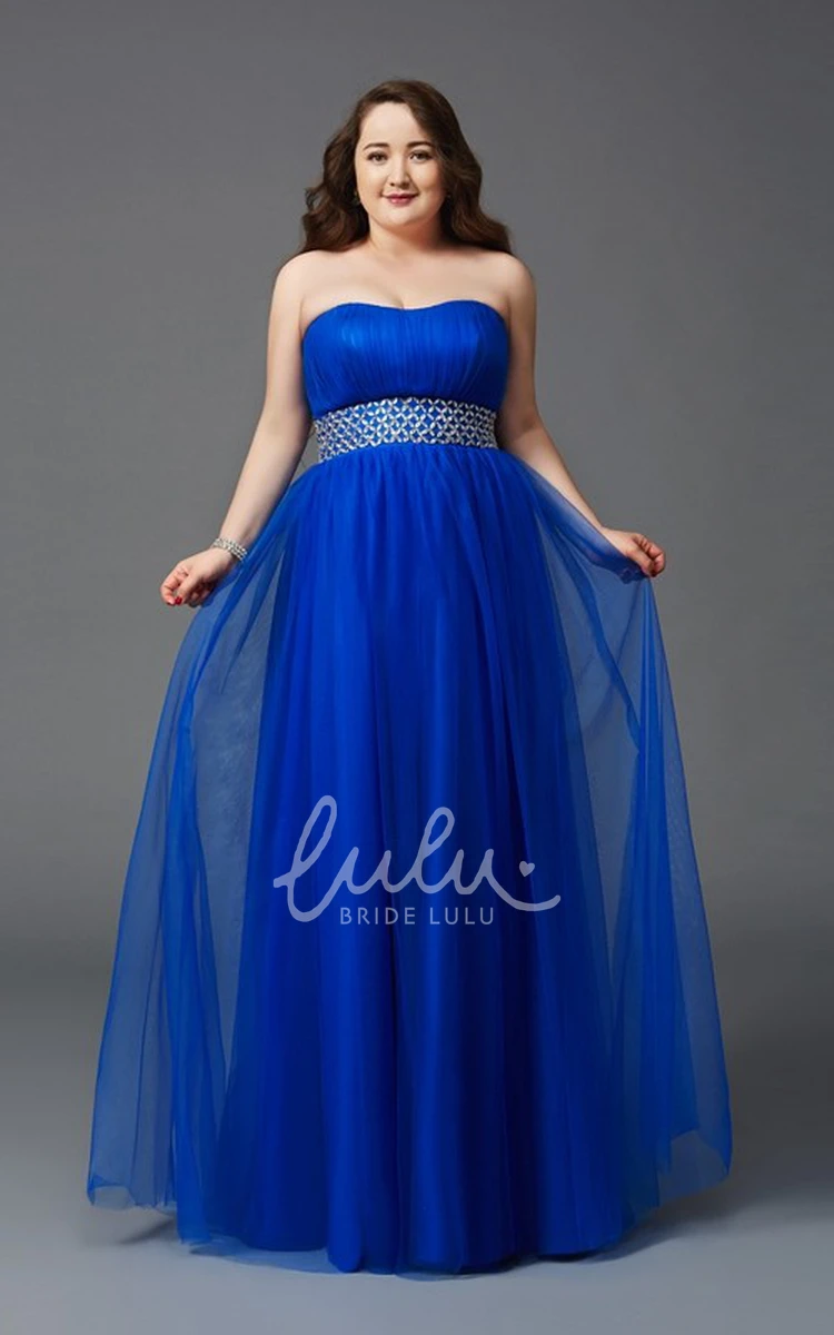 Strapless A-line Tulle Formal Dress with Ruched Waist and Low-V Back