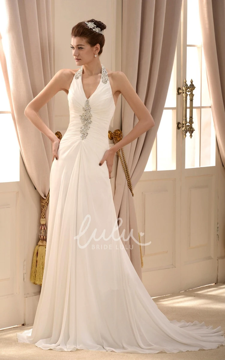 Chiffon A-line Halter Floor Length Wedding Dress