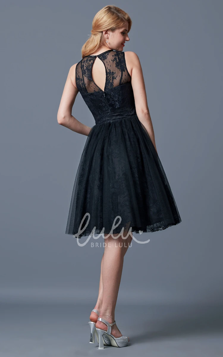 Illusion Neck Lace Knee Length Dress for Women