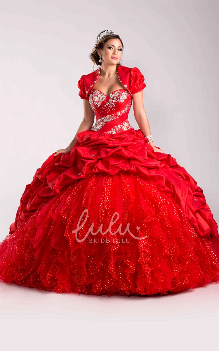 Crystal Ruched Corset Ball Gown with Cascading Ruffles Formal Dress