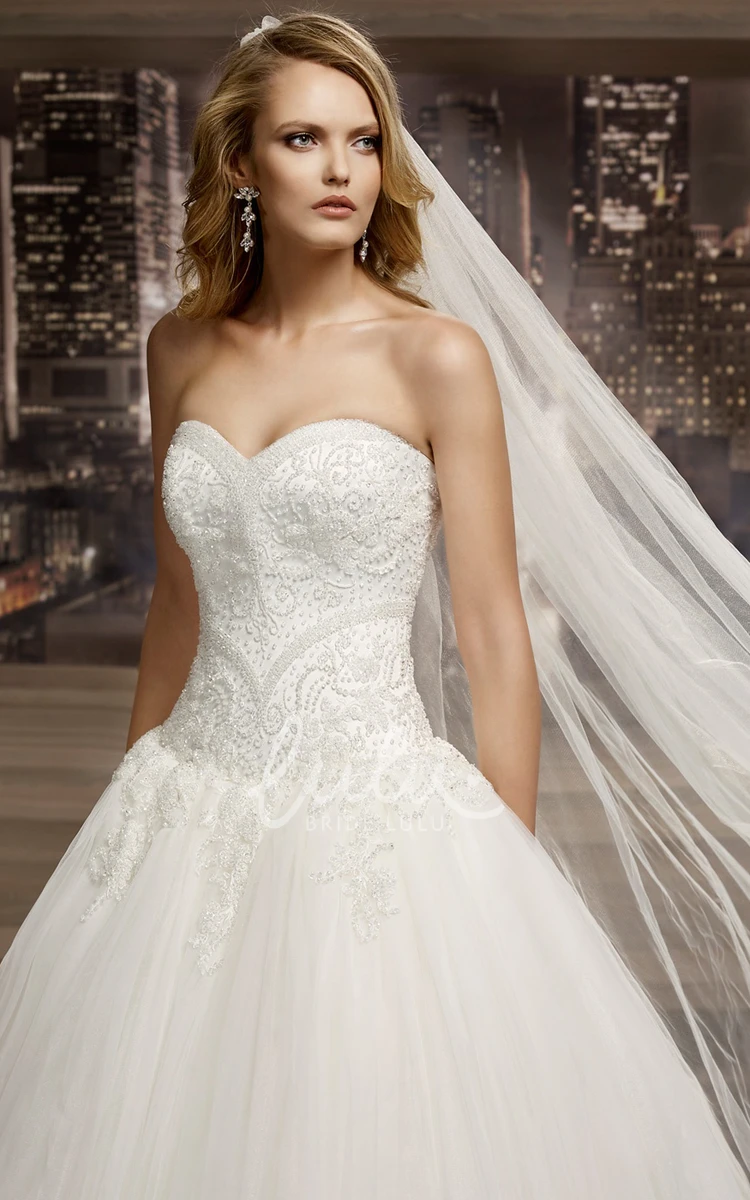 Appliqued Sweetheart Wedding Dress with Puffy Skirt and Beaded Corset