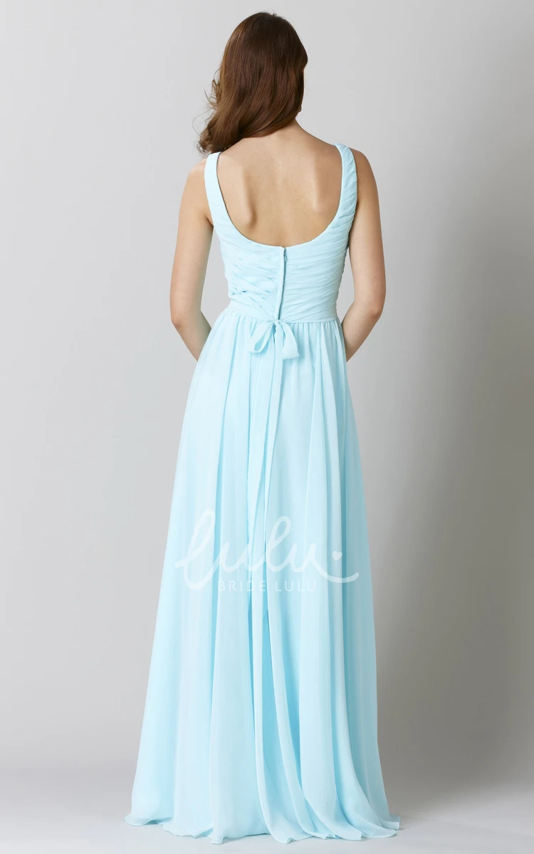 V-Back Square Chiffon Bridesmaid Dress Floor-Length