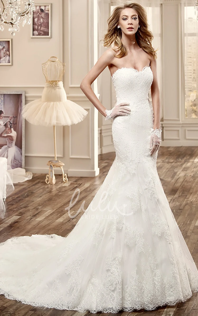 Sheath Lace Wedding Dress with Sweetheart Neckline and Brush Train Romantic Bridal Gown