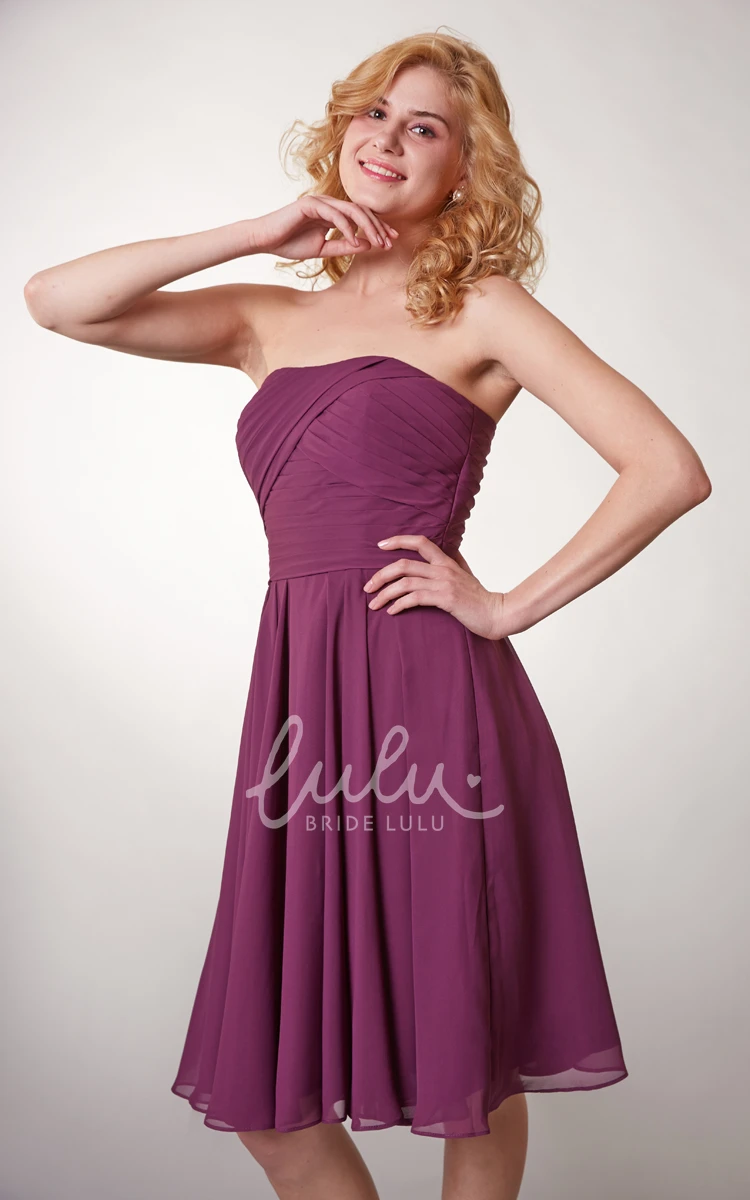 Short Chiffon Dress with Strapless Bodice and Ruched Details