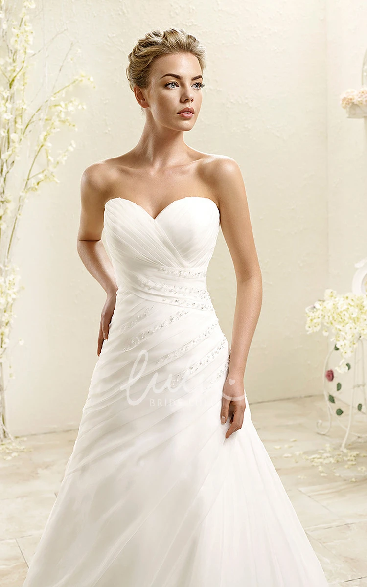 Long Beaded Tulle A-Line Wedding Dress with Sweetheart Neckline Modern Bridal Gown