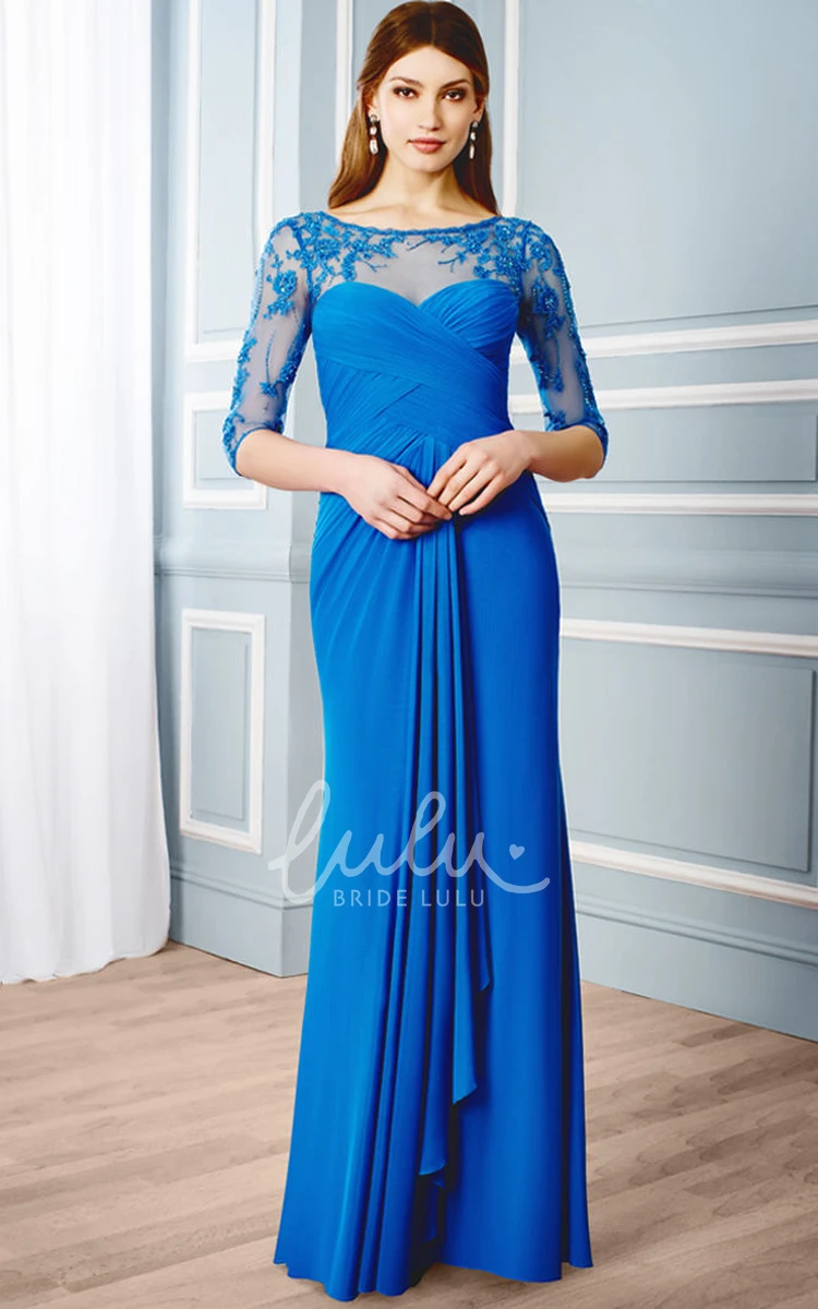 Scoop-Neck Criss-Cross Formal Dress with Appliques and Draping Floor-Length Formal Dress