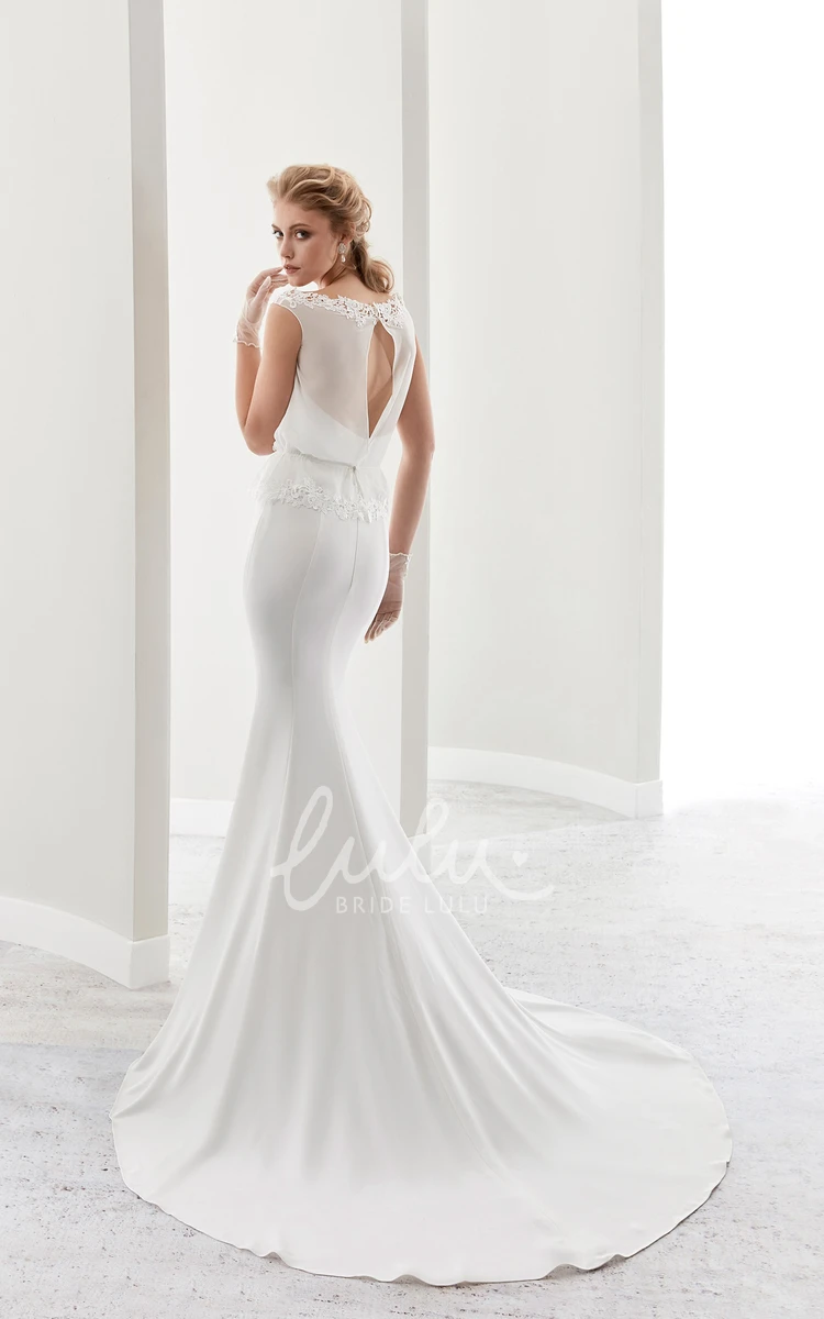 Illusion Sheath Wedding Dress with Cap Sleeves and Keyhole Back