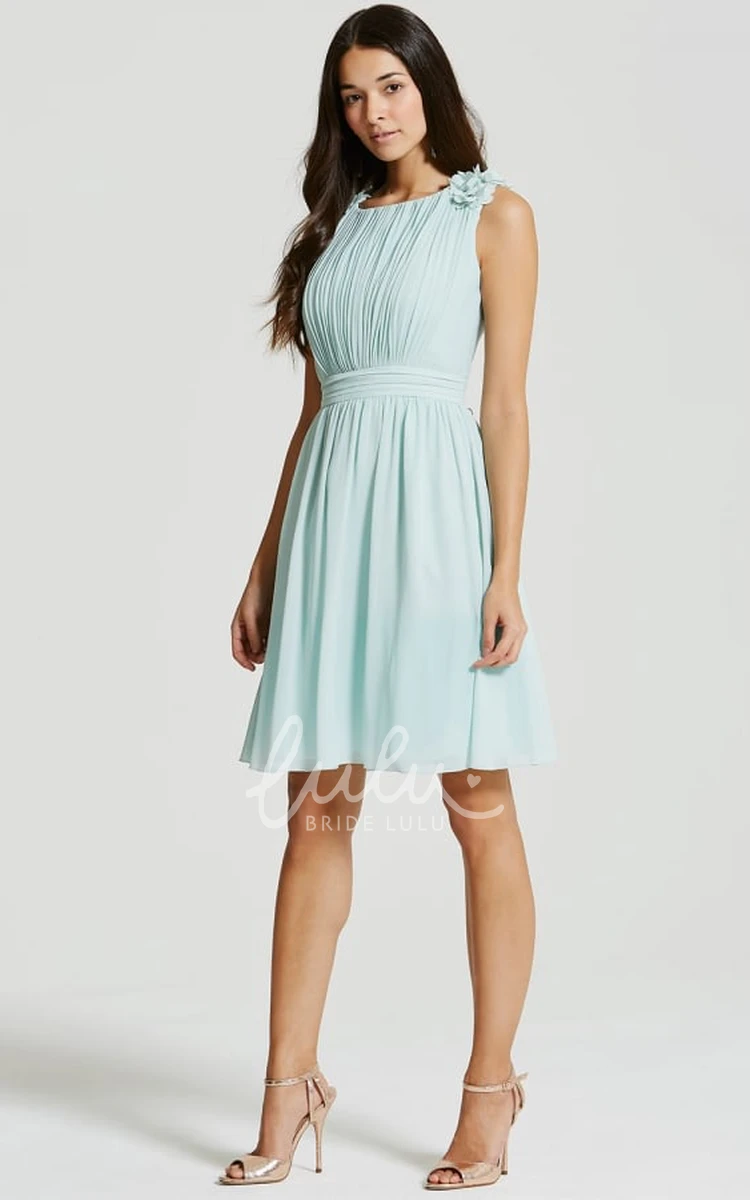 Floral Chiffon Bridesmaid Dress Mini & Flowy Scoop Neck