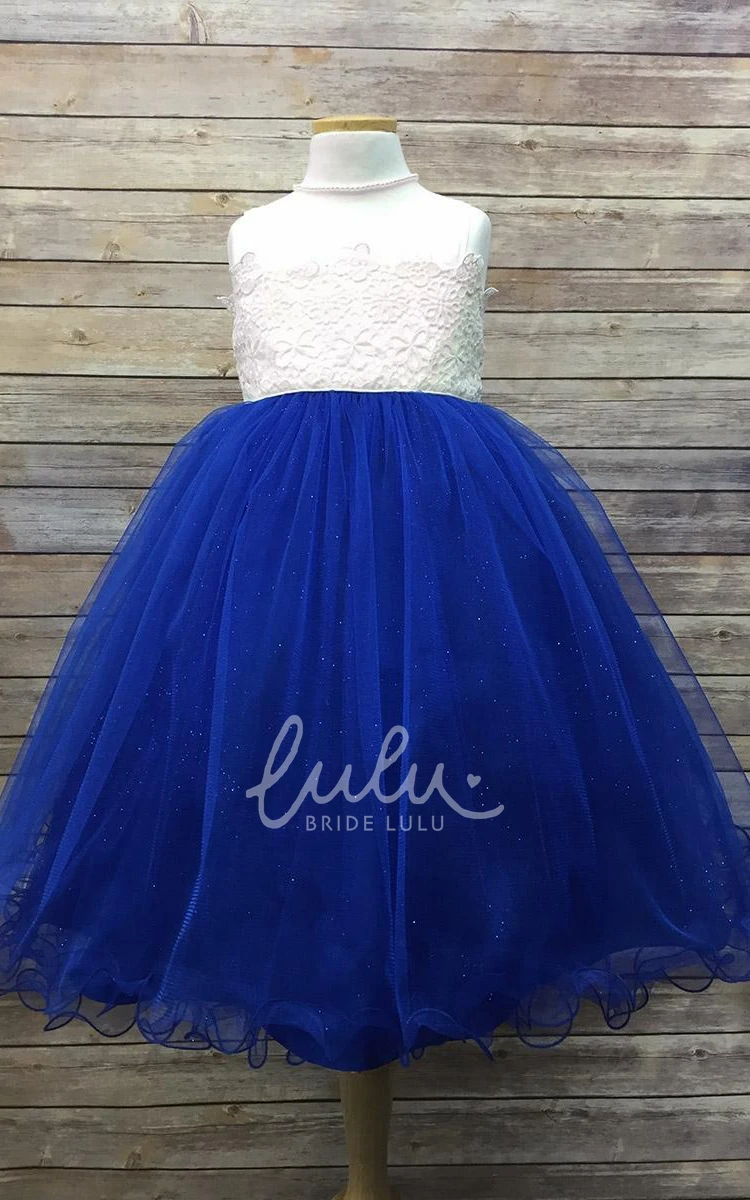 Tiered Tulle&Satin Flower Girl Dress Tea-Length Unique Bridesmaid Dress