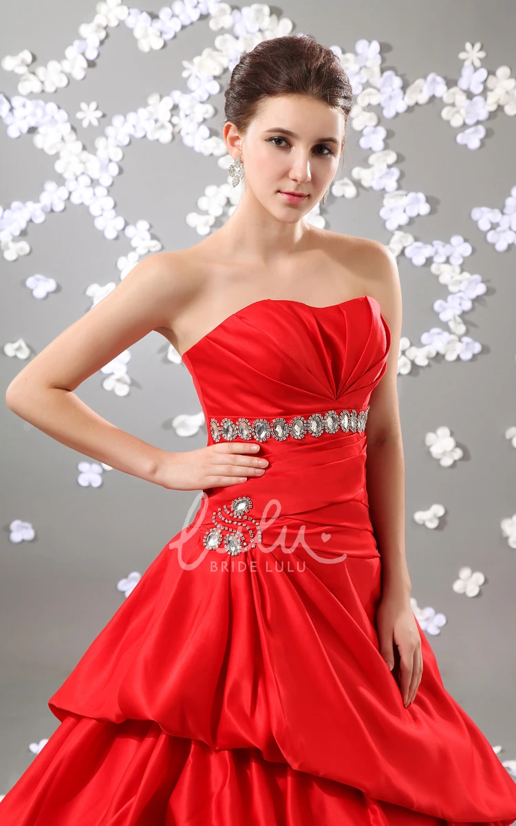 Stunning Strapless Satin Ball Gown Prom Dress with Ruffles Elegant A-Line