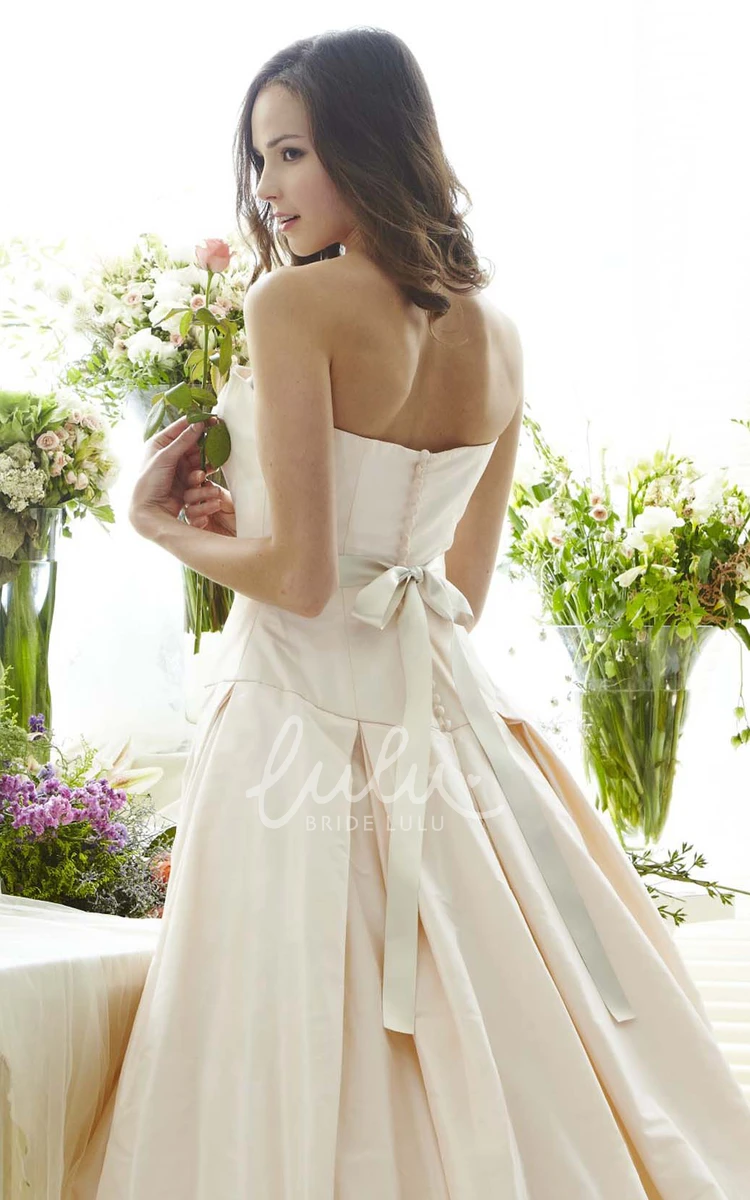 Satin Bowed Strapless Wedding Dress with Jeweled Appliques Stunning Bridal Gown