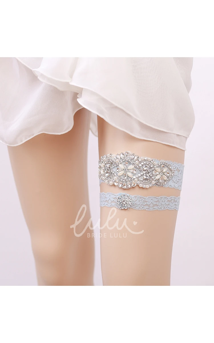 Blue Diamond Lace Elastic Bridesmaid Garter Unique Design