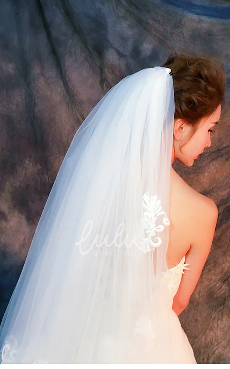 Applique Puffy Tulle Wedding Veil Short Style
