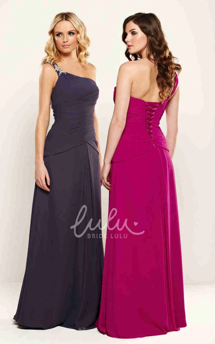 Maxi Chiffon Bridesmaid Dress with One-Shoulder and Ruched Detailing
